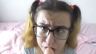 Stepdaddys little wench gets mouth training