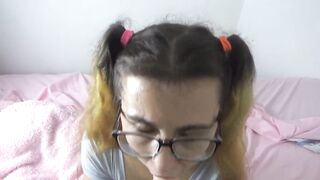 Stepdaddys little wench gets mouth training