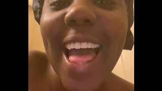 Shower - youthful black showing off the raunchy goods