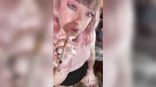 A Pink Princess! Tina Snua Smokes A Cigarette In A Holder - Smokin' Cute Wig Gloves Smoker
