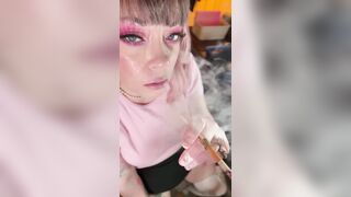 A Pink Princess! Tina Snua Smokes A Cigarette In A Holder - Smokin' Cute Wig Gloves Smoker