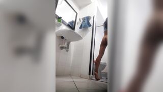 Flacaquita Latin babe masturbates in the baths and makes a movie for her lover.