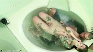 Vehement Romantic Bathroom Blowjobs Large Penis Tattooed Dad Hoss Kado Charming Trans Angel Gray Perrier Multiple Cumshots