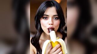 Wednesday addams playing with the banana