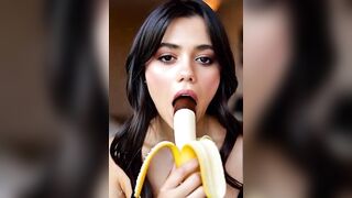 Wednesday addams playing with the banana