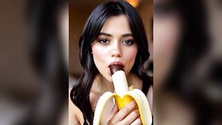Wednesday addams playing with the banana