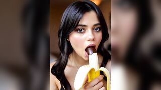 Wednesday addams playing with the banana