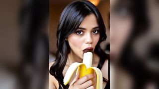 Wednesday addams playing with the banana