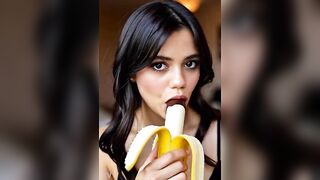 Wednesday addams playing with the banana