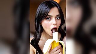 Wednesday addams playing with the banana