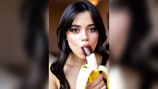 Wednesday addams playing with the banana