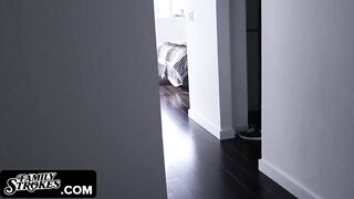 Handsome bratty step sister with thick booty implores large stepbro on her knees slurping on his meat