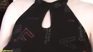 Brunette hair big beautiful woman likes monster boob tit screwing with a biggest rubber knob