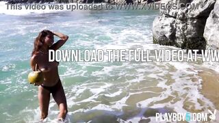 Teen model from Mexico exposes her consummate small body on a beach