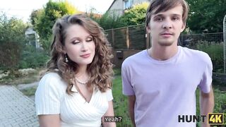 HUNT4K. Hot honey Una Fairy was picked up by a stranger and was showing her boobs on front of BF