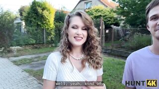 HUNT4K. Hot honey Una Fairy was picked up by a stranger and was showing her boobs on front of BF