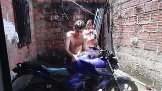 The neighbour washes my motorcycle so this chab can have sex with me afterward.