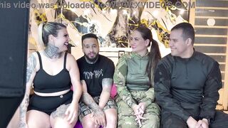 A pair of police officers came to our abode and ended up having a partner exchange and lots of sex! Juicy cunts, pulsating dicks, sexy and vehement kisses between 'em!