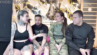 A pair of police officers came to our abode and ended up having a partner exchange and lots of sex! Juicy cunts, pulsating dicks, sexy and vehement kisses between 'em!