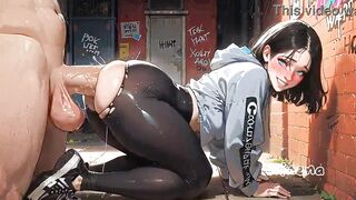 Wench banged in the street, eighteen year old gal "AI-generated" anal invasion