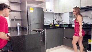 My stepmother teases me with her luscious booty during the time that that babe's in the kitchen and we end up having coarse sex.