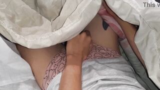 Our risky masturbation beneath the blanket next to my stepmother