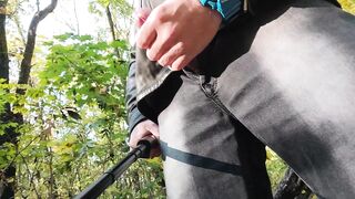 Walking in the forest with a jerked schlong spunk fountain