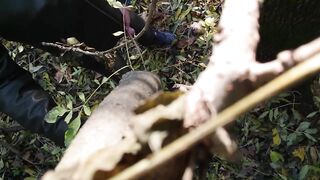 Walking in the forest with a jerked schlong spunk fountain