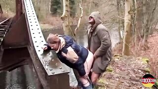 Cute Brunette hair Doesn't Mind Sucking and Banging in the Rain