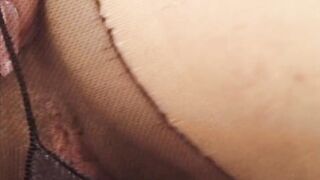 Lewd brunette hair masturbate beneath her nylons and takes an hard ramrod