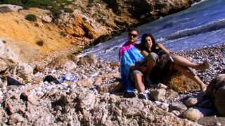 Beach banging with cute brunette hair woman