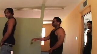 Tiffany gags on a monster ebony knob then gets butt screwed to a throat spunk flow