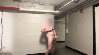Risky Business: Public Basement Tugjob with Double Cums