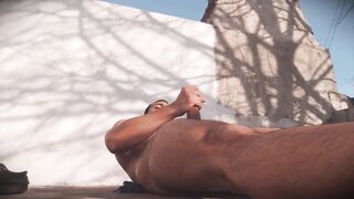 Smooth and exquisite view of the N1 masturbation - Gratifying masturbation of a athletic guy in the open air