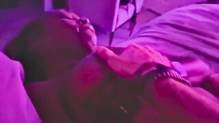 Breasty black stepmom letting white stepson lick her vagina.