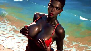 4K 100% AI Generated CG Soft Looping PMV: Darksome-Skinned Thick Booty Gentle Twerk on Tropical Beach in Hawt Bikinis
