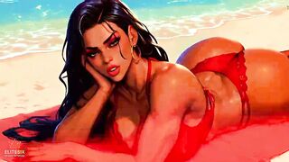 4K 100% AI Generated CG Soft Looping PMV: Darksome-Skinned Thick Booty Gentle Twerk on Tropical Beach in Hawt Bikinis