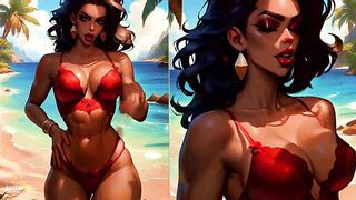 4K 100% AI Generated CG Soft Looping PMV: Darksome-Skinned Thick Booty Gentle Twerk on Tropical Beach in Hawt Bikinis