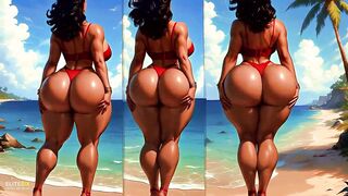 4K 100% AI Generated CG Soft Looping PMV: Darksome-Skinned Thick Booty Gentle Twerk on Tropical Beach in Hawt Bikinis