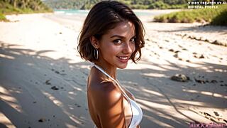 Wife Cheats on Her Spouse on Vacation with 2 Large Ramrods Who Bang Her Booty at the Same Time (AI Generated)