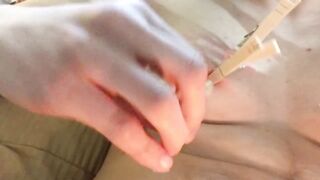Teen FTM Tortures Lascivious Twat With Hawt Wax and Clothespins (VOCAL)
