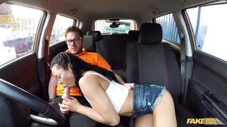 Black from USA is banged and got cum in her vagina by Scottish boy in a learn car in Uk - Fake Driving School
