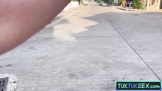 Small Oriental teen from Thailand Tuk Tuk and hard white rod ride