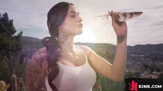 Mastix Baby torments Jake Waters in iron shackles. This babe canes him, clamps his teats, then locks