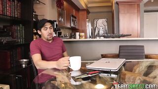 Cute small teen sucks off a large wang guy