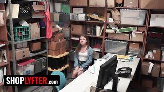 Shoplyfter - Charming Small Chick Brooke Bliss Bows Over the Officer's Desk and Widens Her Legs