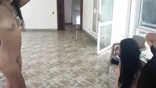 Youthful mistresse spits on mature pair