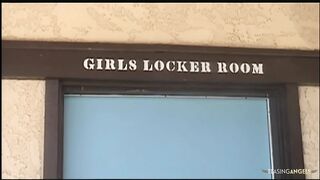 Sexy blond cheerleader has her flawless cunt dicked down with excitement in the locker room