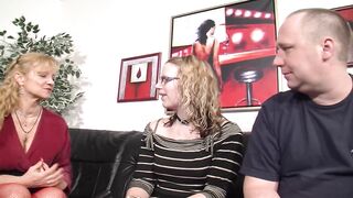 Natural blond German bitches sharing large dong in sexy trio screw