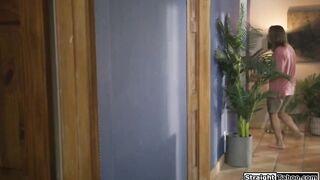 Lulu Chu had a crush on her stepbro. One day this babe caught him spying on her mum so that babe now got him on the leg and made him bang his tiny stepsis